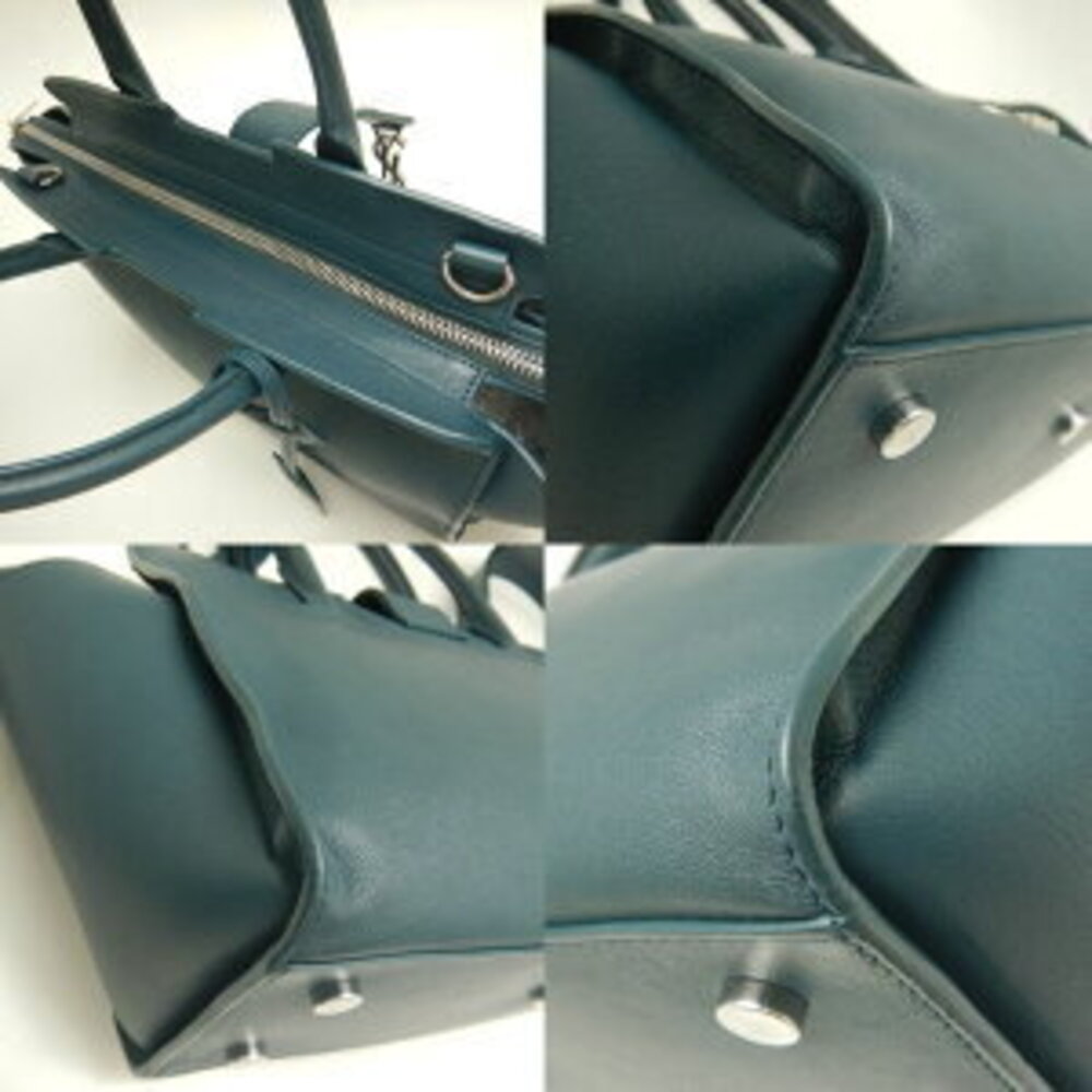 SAINT LAURENT Downtown Cabas Handbag Leather Green - Picture 7 of 9